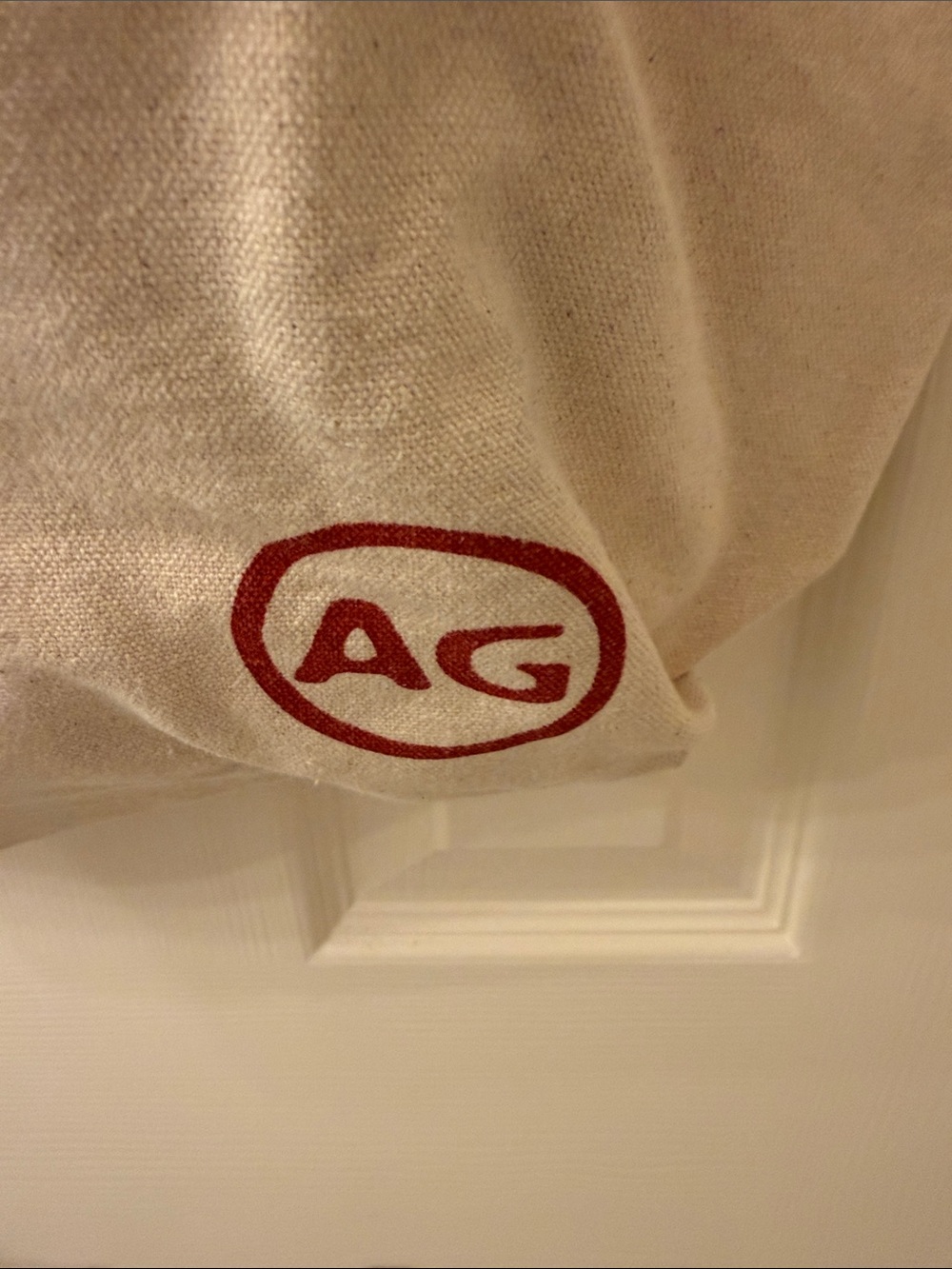 Ag Adriano Goldschmied Beige Canvas Tote with Red Logo